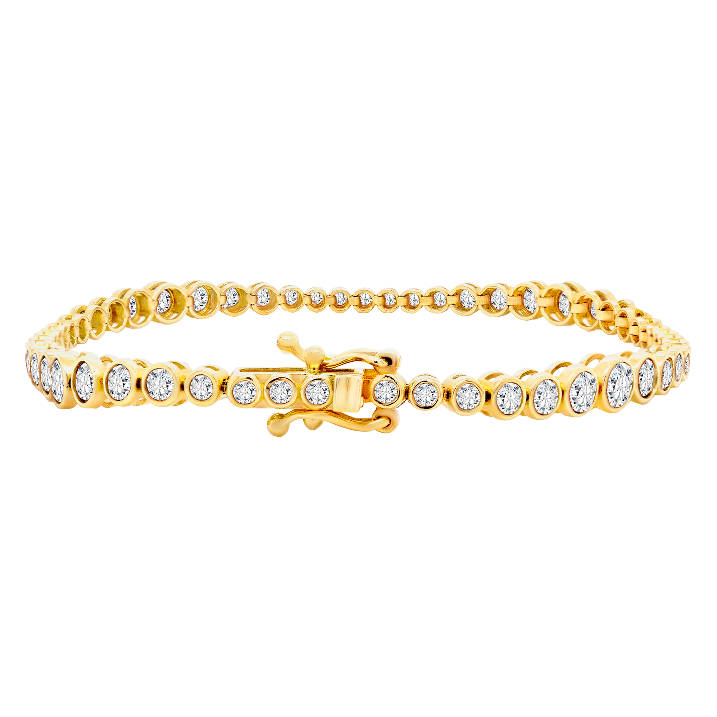 14K Gold Graduated Bezel Lab-Grown Diamond Tennis Bracelet