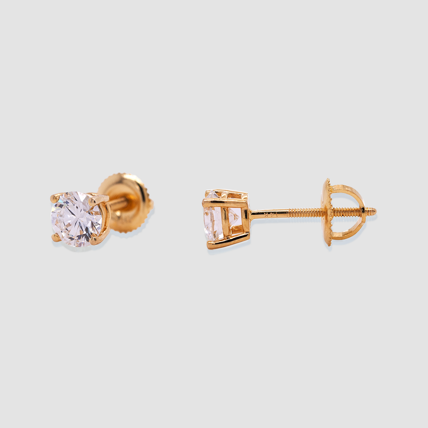 14k Gold Solitaire Classic Stud Earrings (Push or Screw Back)