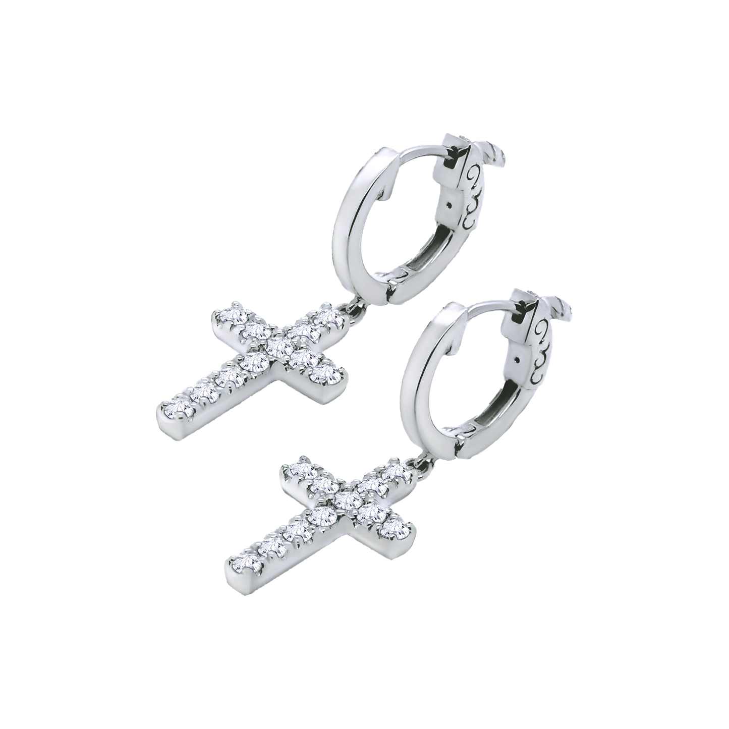 14K Gold Classic Cross Hoop Earrings with Lab-Grown Diamonds