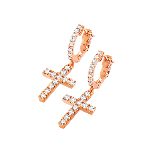 14K Gold Sparkle Cross Hoop Earrings with Lab-Grown Diamonds