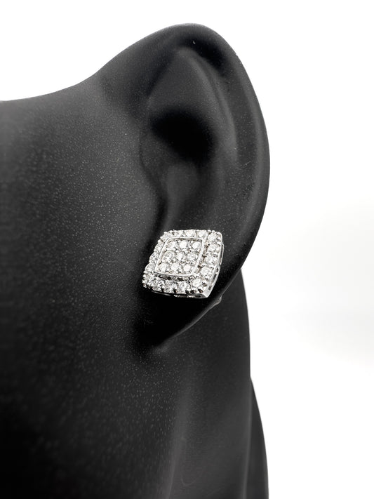 14k Gold Square Diamond Cluster Stud Earrings