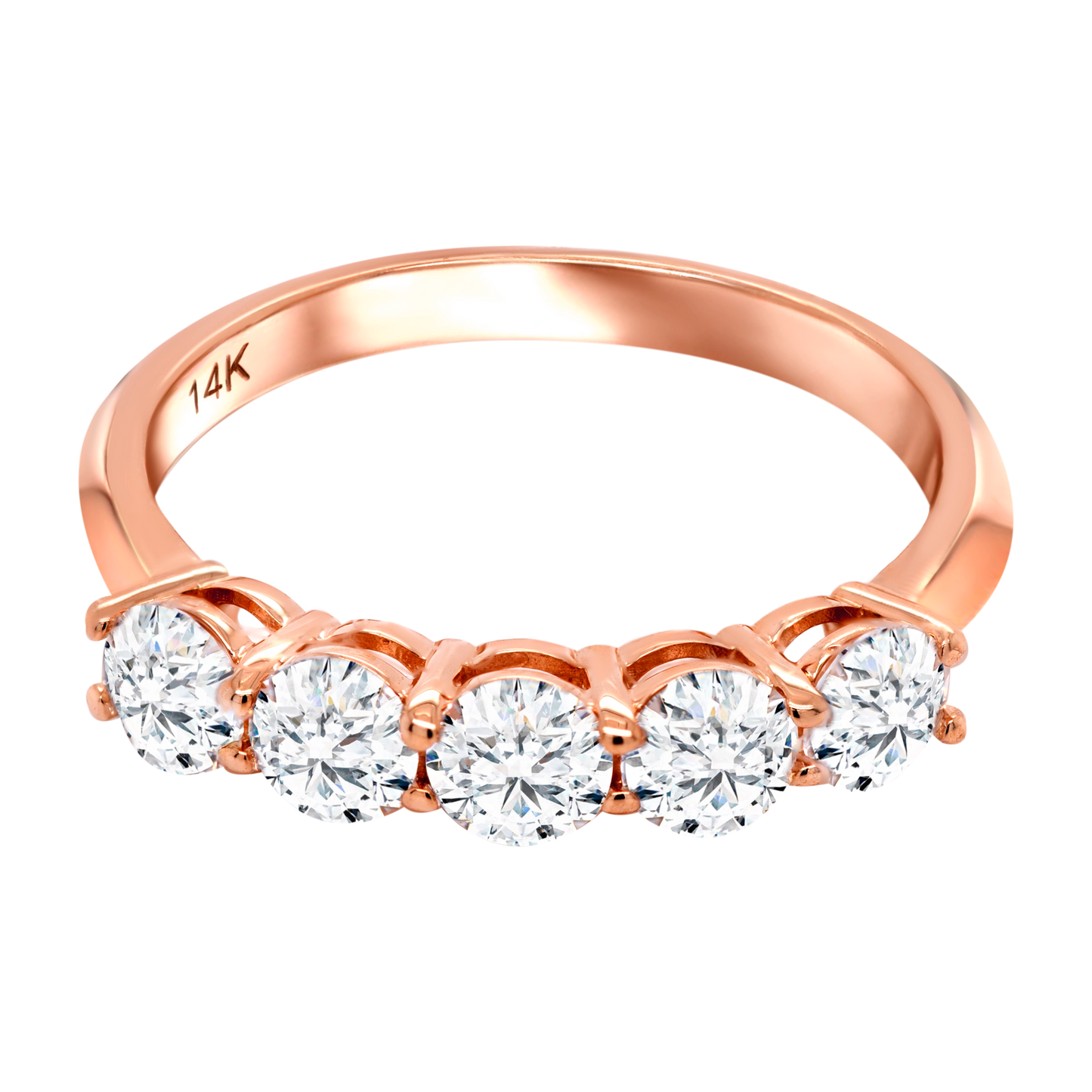 5-Stone Shared Prong Half Eternity Diamond Ring – 14k Gold