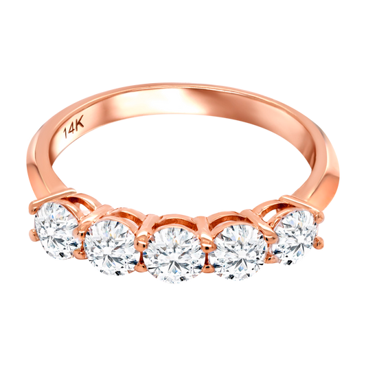 5-Stone Shared Prong Half Eternity Diamond Ring – 14k Gold