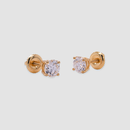 14k Gold Solitaire Classic Stud Earrings (Push or Screw Back)