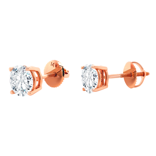 14k Gold Solitaire Classic Stud Earrings - Screw Back