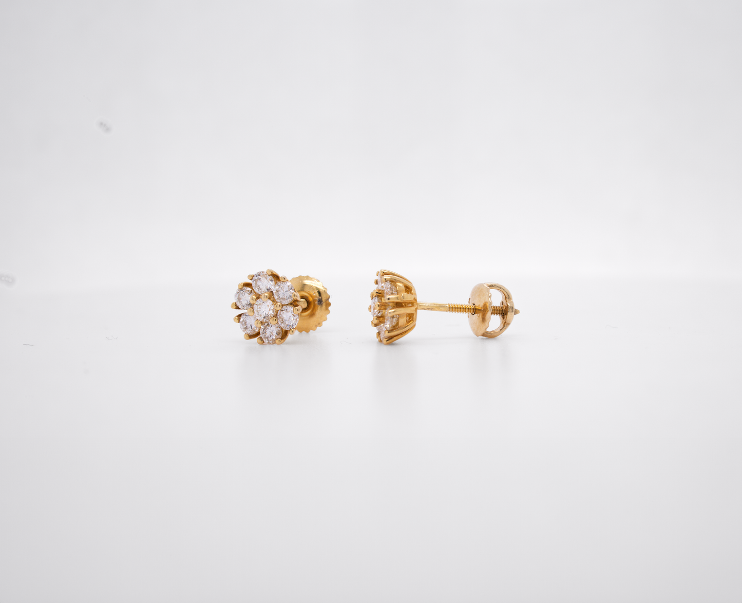 14k Gold Flower Cluster Diamond Stud Earrings (Screw Back)